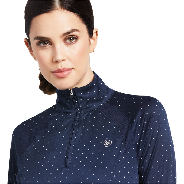 2023 Ariat Womens Sunstopper 2.0 1/4 Zip Base Layer Top 10030429 - Navy Dot